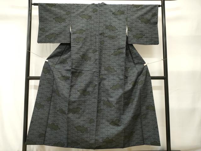 平和屋着物■結城紬　80亀甲　変わり麻の葉文様　正絹　逸品　CABJ2998ev