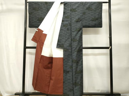 平和屋着物■結城紬　80亀甲　変わり麻の葉文様　正絹　逸品　CABJ2998ev