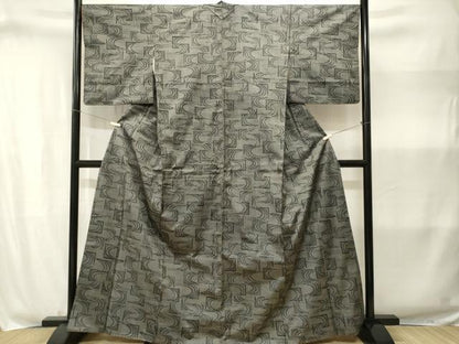 平和屋着物■上質な紬　抽象文　黒地　正絹　逸品　CABJ3001ev