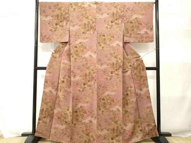 平和屋着物■上質な小紋　鹿の子流水草花文　鬼しぼ縮緬　正絹　逸品　CABJ3005ev