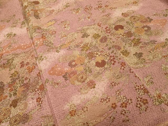 平和屋着物■上質な小紋　鹿の子流水草花文　鬼しぼ縮緬　正絹　逸品　CABJ3005ev