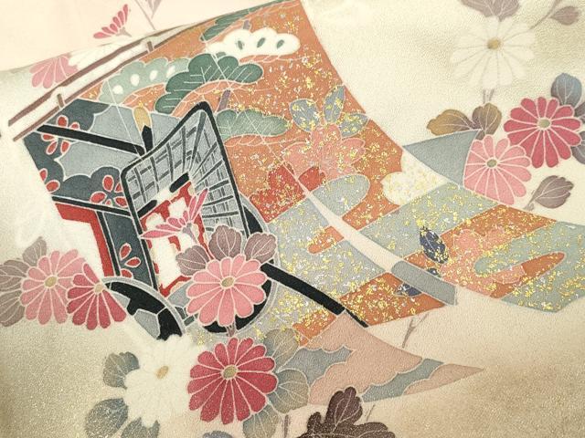平和屋着物■訪問着　几帳御所車草花文　暈し染め　金彩　正絹　逸品　CABJ3006ev