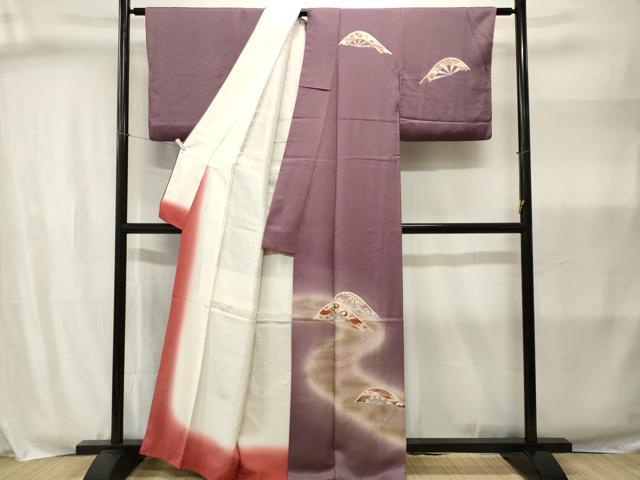 平和屋着物■訪問着　刺繍　片輪車流水花文　暈し染め　金彩　正絹　逸品　CABJ3008ev
