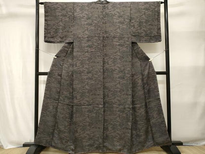 平和屋着物■上質な小紋　100亀甲　エ霞芝草風景文　黒地　正絹　逸品　CABJ3009ev
