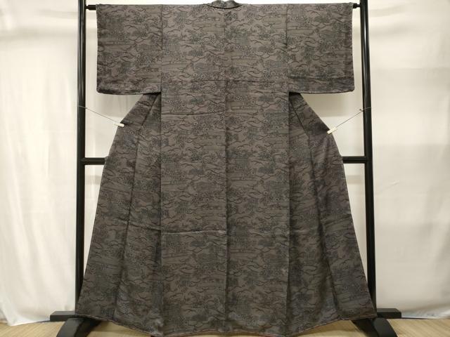 平和屋着物■上質な小紋　100亀甲　エ霞芝草風景文　黒地　正絹　逸品　CABJ3009ev