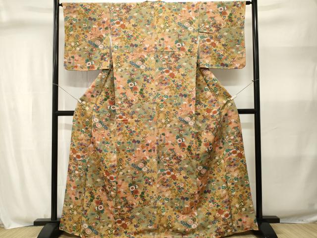 平和屋着物■上質な小紋　鳳凰枝花文　暈し染め　鬼しぼ縮緬　正絹　逸品　CABJ3016ev