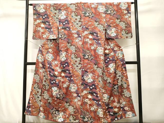平和屋着物■上質な小紋　宝尽し飛鶴花蝶文　暈し染め　金彩　正絹　逸品　CABJ3022ev