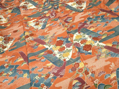 平和屋着物■上質な小紋　遠山草花文　金彩　正絹　逸品　CABJ3023ev