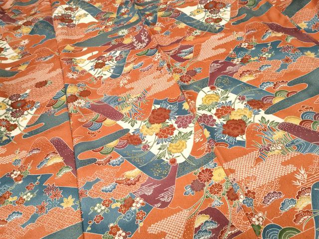 平和屋着物■上質な小紋　遠山草花文　金彩　正絹　逸品　CABJ3023ev