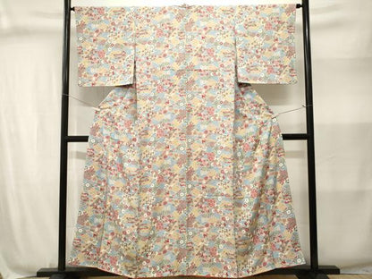 平和屋着物■上質な小紋　地紙重ね御所車花文　正絹　逸品　CABJ3024ev