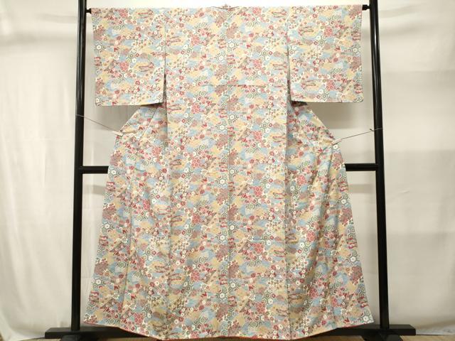 平和屋着物■上質な小紋　地紙重ね御所車花文　正絹　逸品　CABJ3024ev