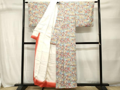 平和屋着物■上質な小紋　地紙重ね御所車花文　正絹　逸品　CABJ3024ev