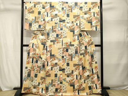 平和屋着物■上質な小紋　色紙重ね松竹梅花文　正絹　逸品　CABJ3027ev