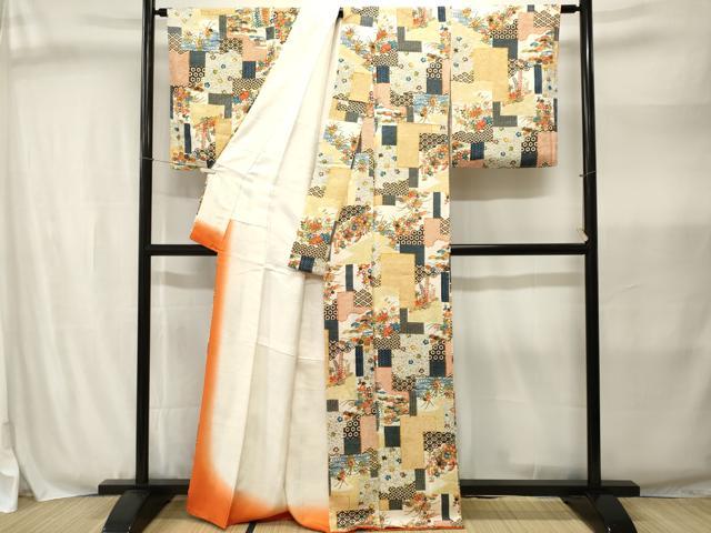 平和屋着物■上質な小紋　色紙重ね松竹梅花文　正絹　逸品　CABJ3027ev