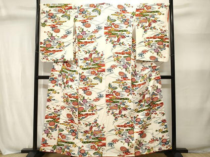 平和屋着物■小振袖　流水花籠文　舞蝶文　正絹　逸品　CABJ3028ev