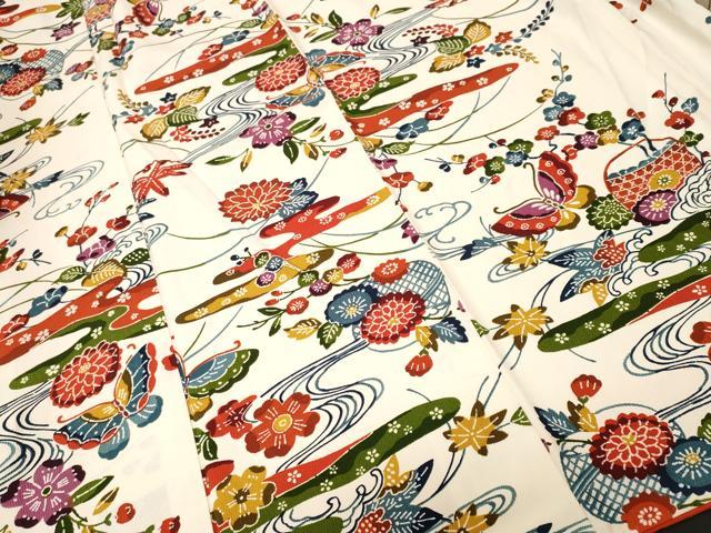 平和屋着物■小振袖　流水花籠文　舞蝶文　正絹　逸品　CABJ3028ev