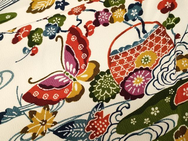 平和屋着物■小振袖　流水花籠文　舞蝶文　正絹　逸品　CABJ3028ev