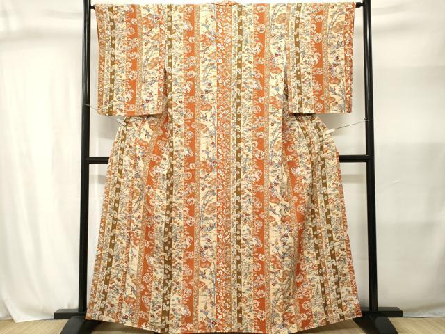 平和屋着物■上質な小紋　松竹梅飛鶴間道　鬼しぼ縮緬　正絹　逸品　CABJ3033ev