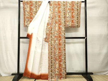 平和屋着物■上質な小紋　松竹梅飛鶴間道　鬼しぼ縮緬　正絹　逸品　CABJ3033ev