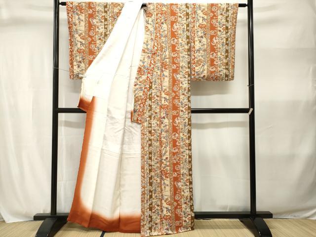 平和屋着物■上質な小紋　松竹梅飛鶴間道　鬼しぼ縮緬　正絹　逸品　CABJ3033ev