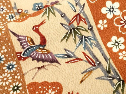 平和屋着物■上質な小紋　松竹梅飛鶴間道　鬼しぼ縮緬　正絹　逸品　CABJ3033ev