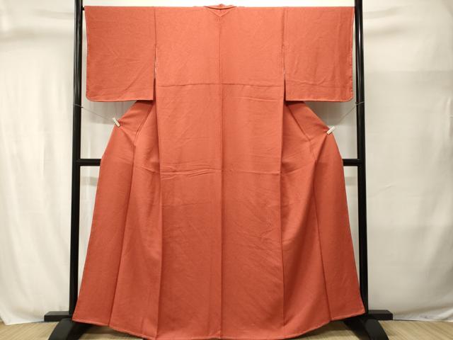 平和屋着物■上質な色無地　霞地紋　赤丹色　正絹　逸品　CABJ3041ev