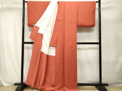 平和屋着物■上質な色無地　霞地紋　赤丹色　正絹　逸品　CABJ3041ev