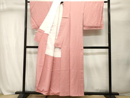 平和屋着物■上質な色無地　霞地紋　珊瑚色　正絹　逸品　CABJ3043ev