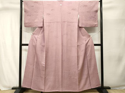 平和屋着物■上質な色無地　唐草流水吉祥地紋　薄柿色　正絹　逸品　CABJ3044ev