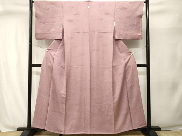 平和屋着物■上質な色無地　唐草流水吉祥地紋　薄柿色　正絹　逸品　CABJ3044ev