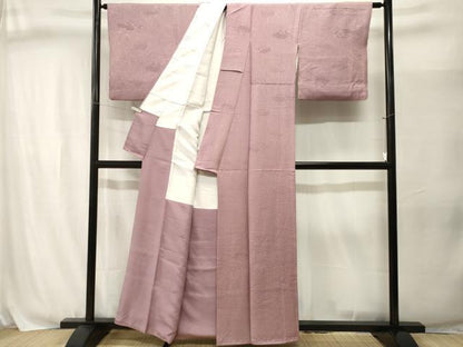 平和屋着物■上質な色無地　唐草流水吉祥地紋　薄柿色　正絹　逸品　CABJ3044ev