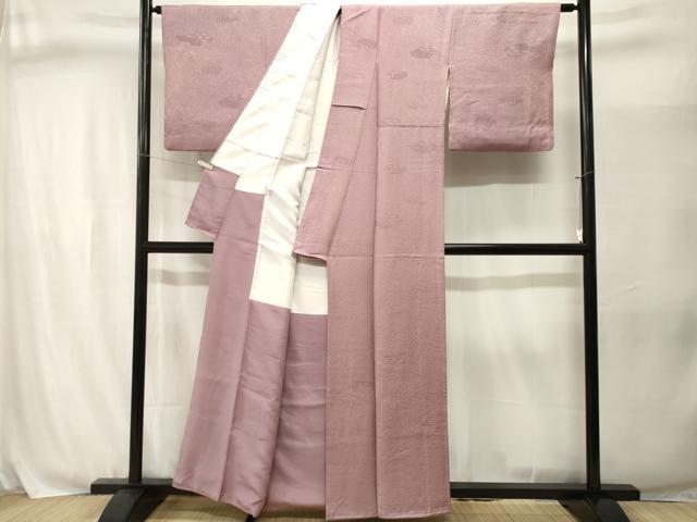 平和屋着物■上質な色無地　唐草流水吉祥地紋　薄柿色　正絹　逸品　CABJ3044ev