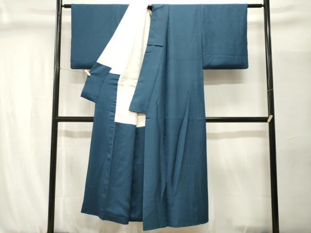 平和屋着物■染色作家　斉藤三才　色無地　霞地紋　青藍色　正絹　逸品　CABJ3046ev