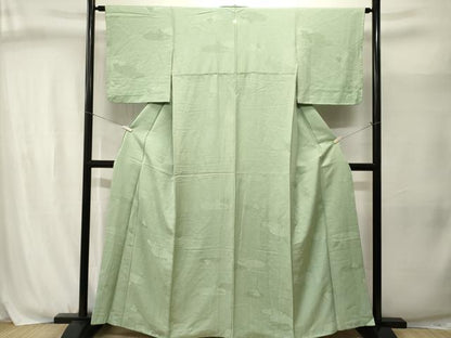 平和屋着物■上質な色無地　石庭鹿の子地紋　若葉色　正絹　逸品　CABJ3048ev