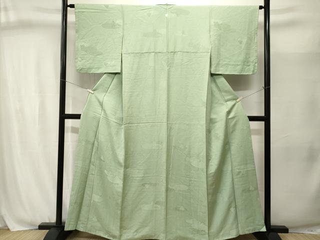 平和屋着物■上質な色無地　石庭鹿の子地紋　若葉色　正絹　逸品　CABJ3048ev