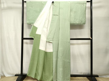 平和屋着物■上質な色無地　石庭鹿の子地紋　若葉色　正絹　逸品　CABJ3048ev