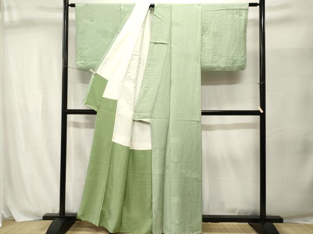 平和屋着物■上質な色無地　石庭鹿の子地紋　若葉色　正絹　逸品　CABJ3048ev