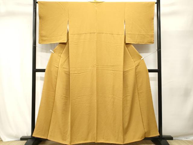 平和屋着物■上質な色無地　霞地紋　黄朽葉色　正絹　逸品　CABJ3050ev