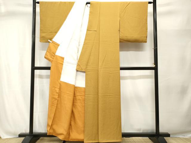 平和屋着物■上質な色無地　霞地紋　黄朽葉色　正絹　逸品　CABJ3050ev