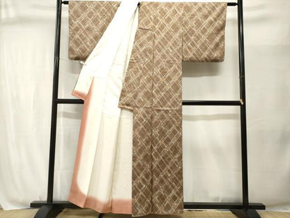 平和屋着物■上質な小紋　格子柄　正絹　逸品　CABJ3061ev