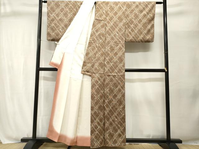 平和屋着物■上質な小紋　格子柄　正絹　逸品　CABJ3061ev
