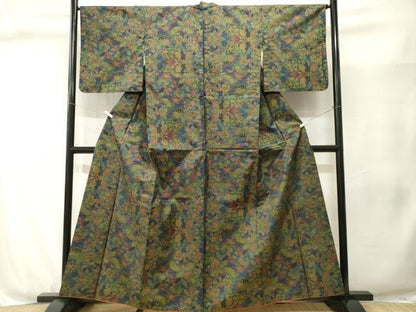 平和屋着物■本場大島紬　7マルキ　草花文　正絹　逸品　CABJ3062ev