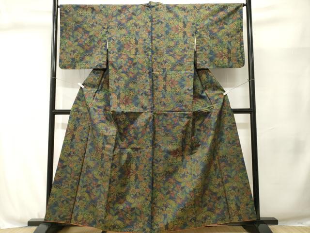 平和屋着物■本場大島紬　7マルキ　草花文　正絹　逸品　CABJ3062ev