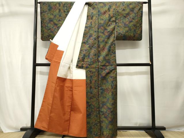 平和屋着物■本場大島紬　7マルキ　草花文　正絹　逸品　CABJ3062ev