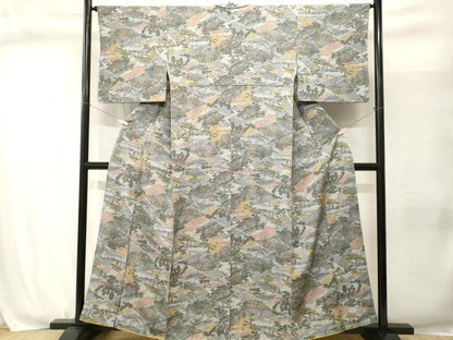 平和屋着物■上質な小紋　富士山　人物風景文　正絹　逸品　CABJ3068ev