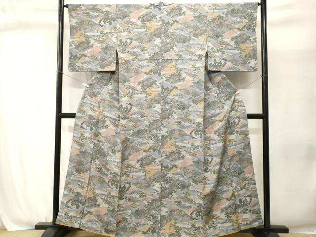平和屋着物■上質な小紋　富士山　人物風景文　正絹　逸品　CABJ3068ev
