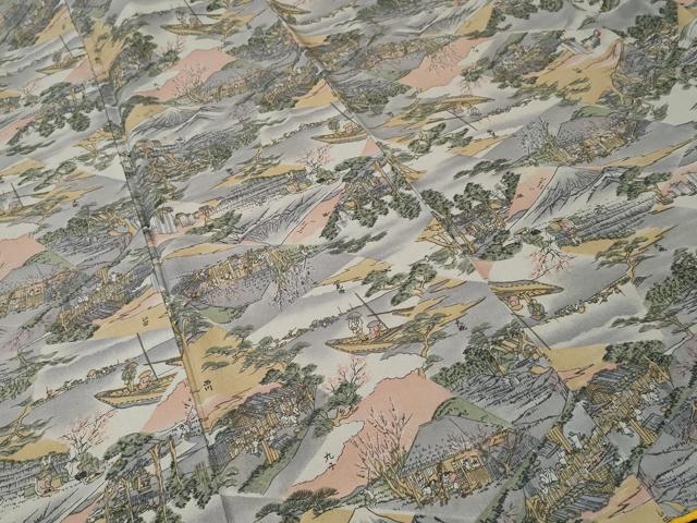 平和屋着物■上質な小紋　富士山　人物風景文　正絹　逸品　CABJ3068ev