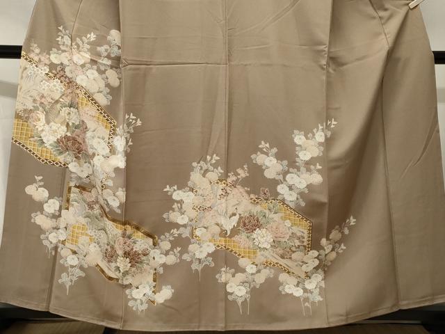 平和屋着物■訪問着　屏風花鳥文　孔雀　金彩　正絹　逸品　CABJ3069ev