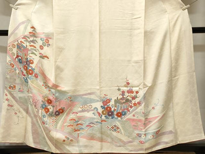 平和屋着物■訪問着　刺繍　松竹梅御所車花文　金彩　三越扱い　正絹　逸品　CABJ3071ev