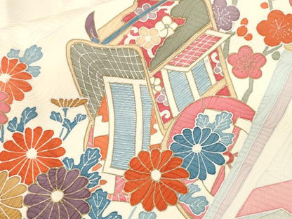 平和屋着物■訪問着　刺繍　松竹梅御所車花文　金彩　三越扱い　正絹　逸品　CABJ3071ev